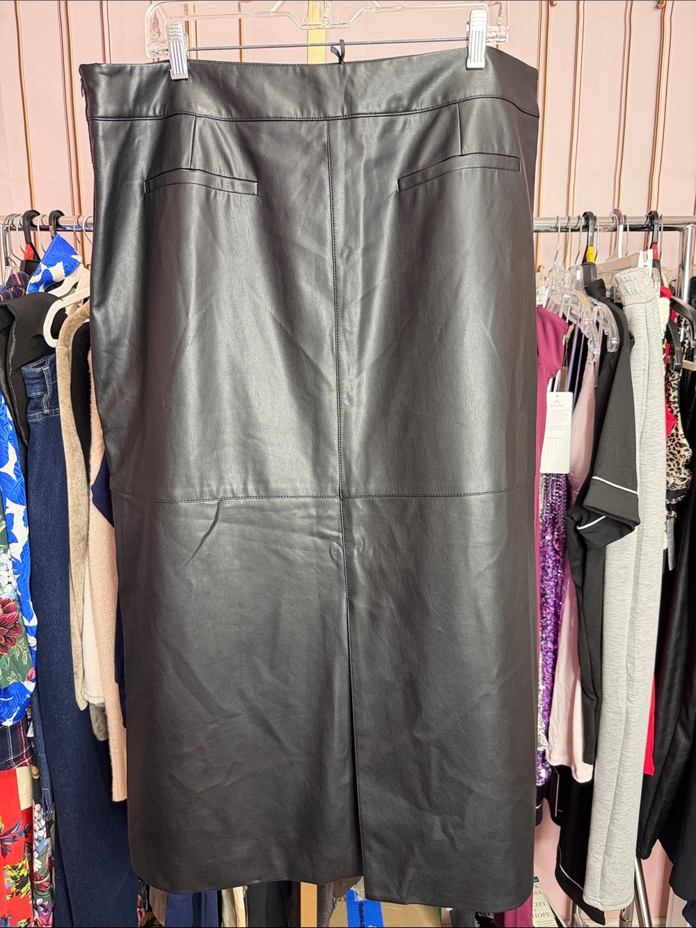 Primark Black Faux Leather Midi Skirt High Waisted Size 16 - Picture 5 of 5
